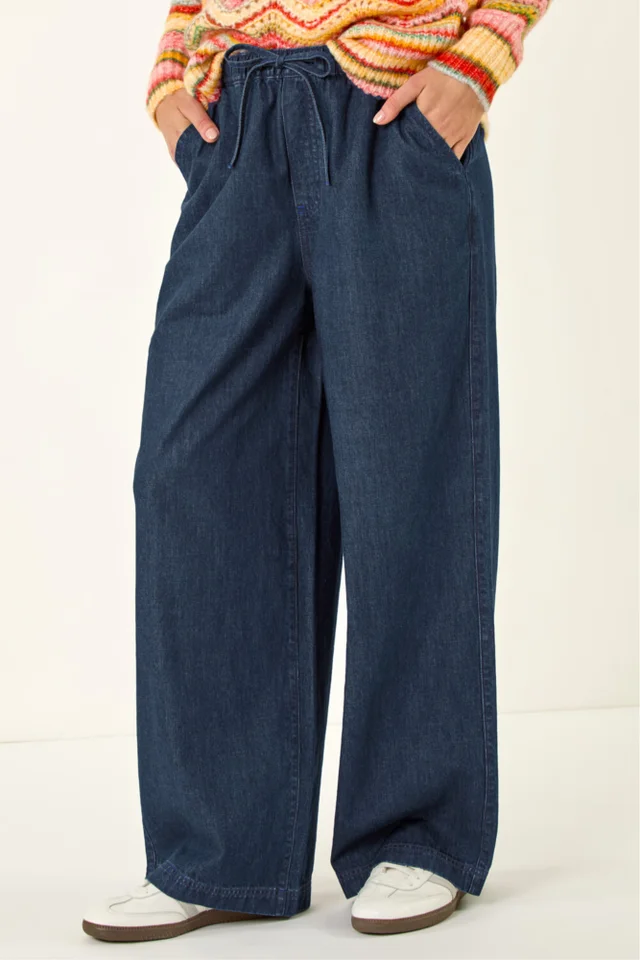 Roman Indigo Tie Front Wide Leg Trouser