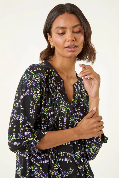 Roman Lime Abstract Print Pintuck Stretch Top - Size 20 Clothing Image 4