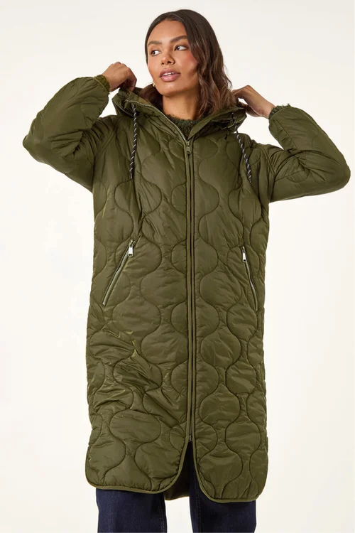Roman Khaki Quilted Hooded Coat - 10 Image 4