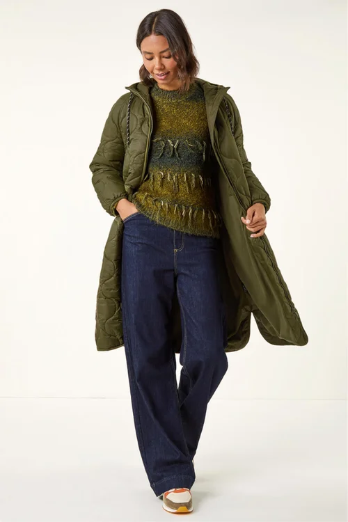 Roman Khaki Quilted Hooded Coat - 10 Image 2