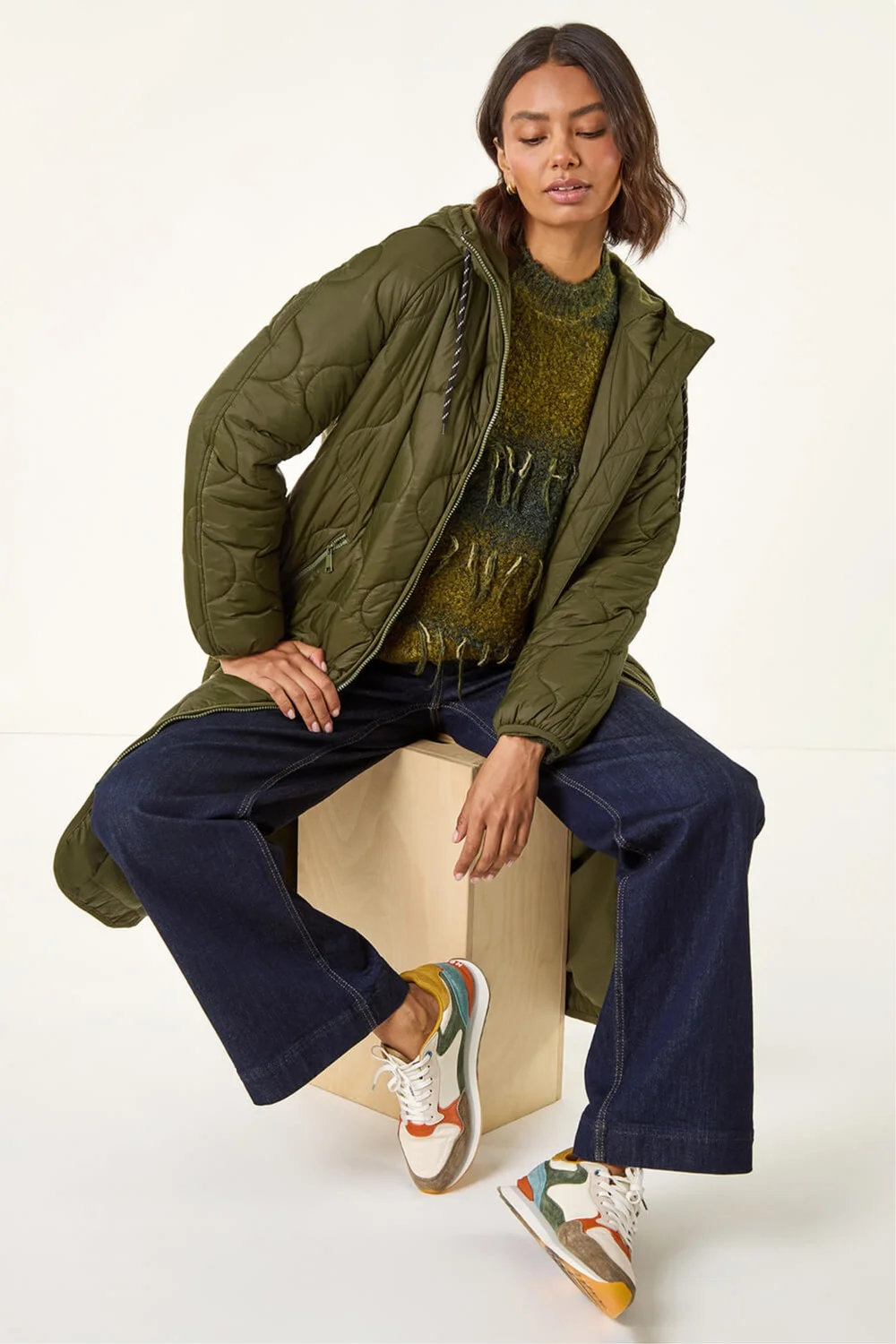 Roman Khaki Quilted Hooded Coat - 10 Image 1