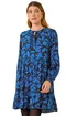 Roman Blue Floral Print Tie Front Smock Dress - 14 Image 1