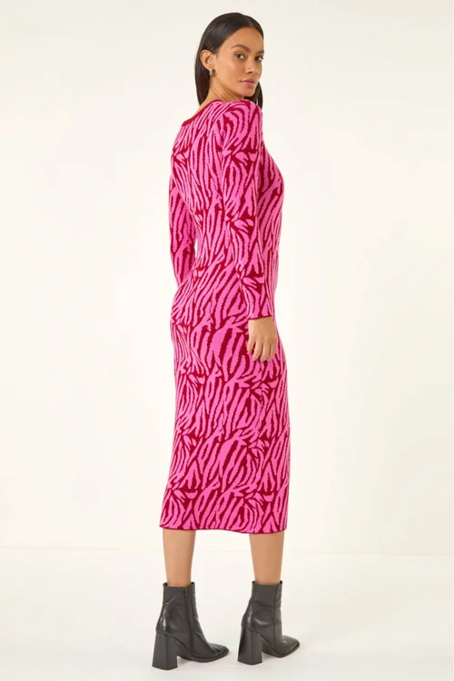 Dusk Fuchsia Animal Print Knit Bodycon Dress - Size 14 Clothing Image 4