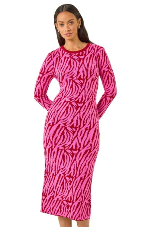 Dusk Fuchsia Animal Print Knit Bodycon Dress - Size 14 Clothing Image 1