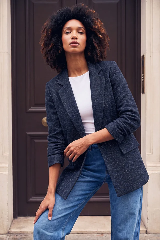 Roman Navy Boucle Jersey Blazer
