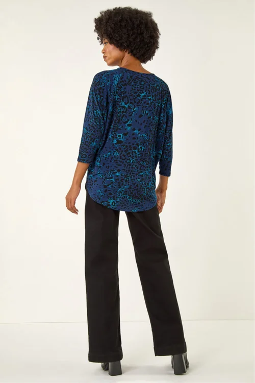 Roman Blue Animal Print Stretch Top - Size 20 Clothing Image 4