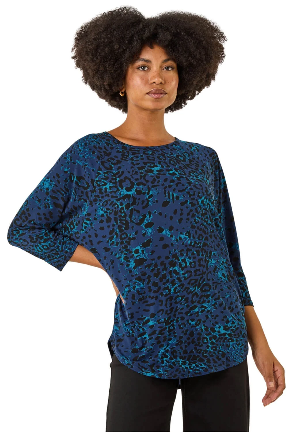 Roman Blue Animal Print Stretch Top - Size 20 Clothing Image 1