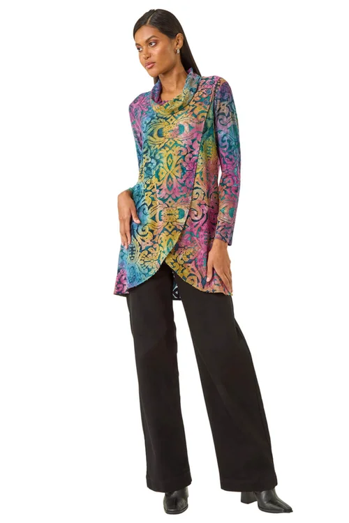 Roman Blue Textured Burnout Print Top - Size 12 Image 2