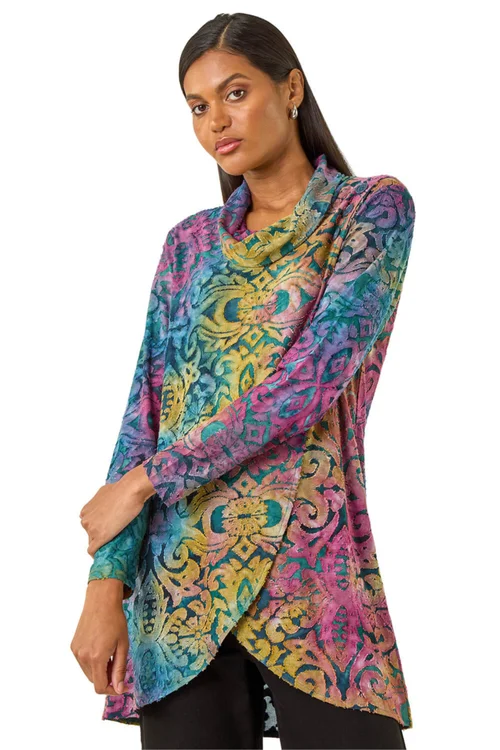 Roman Blue Textured Burnout Print Top - Size 12 Image 1