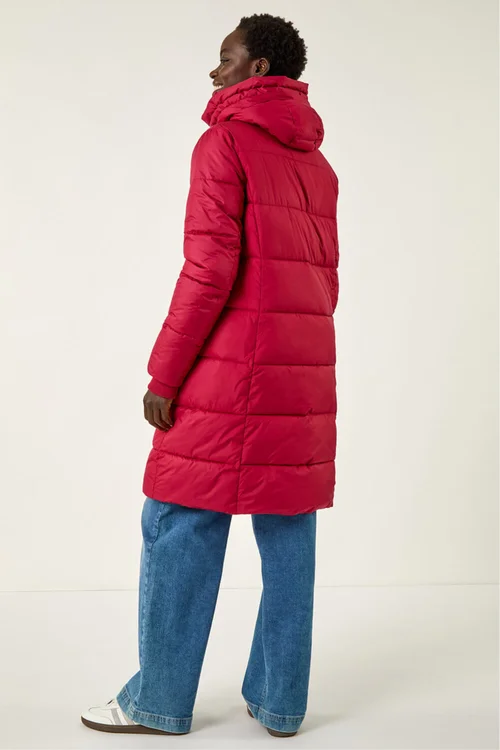 Roman Red Longline Padded Hooded Coat - 18 Image 3