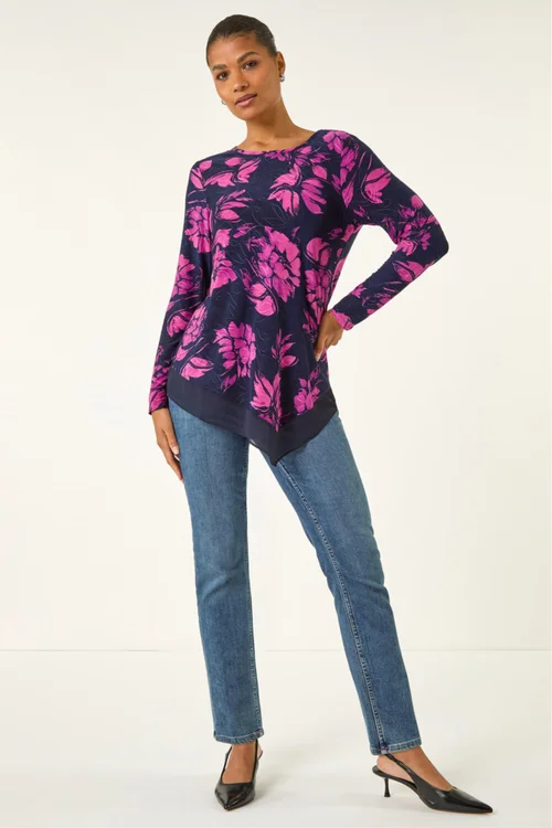 Roman Pink Floral Jacquard Chiffon Hem Top - Size 20 Clothing Image 2