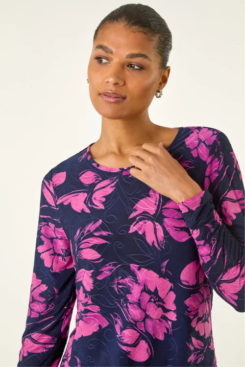 Roman Pink Floral Jacquard Chiffon Hem Top - Size 20 Clothing Image 4