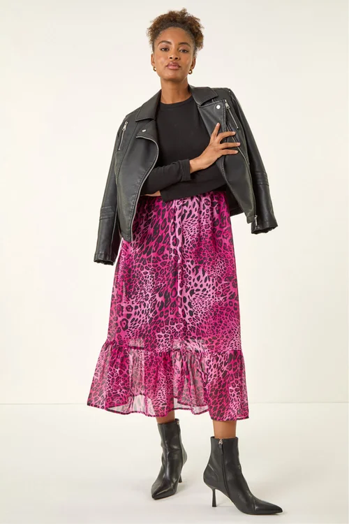 Roman Magenta Animal Print Stretch Midi Dress - Size 10 Image 3