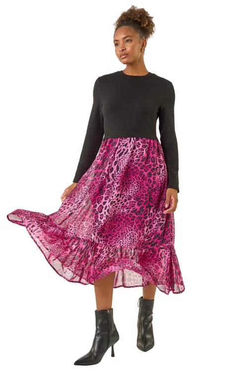 Roman Magenta Animal Print Stretch Midi Dress - Size 10 Image 2