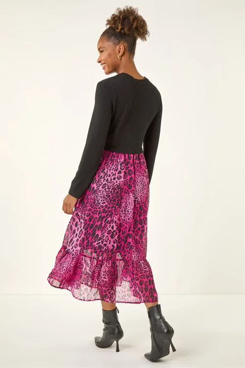 Roman Magenta Animal Print Stretch Midi Dress - Size 10 Image 4