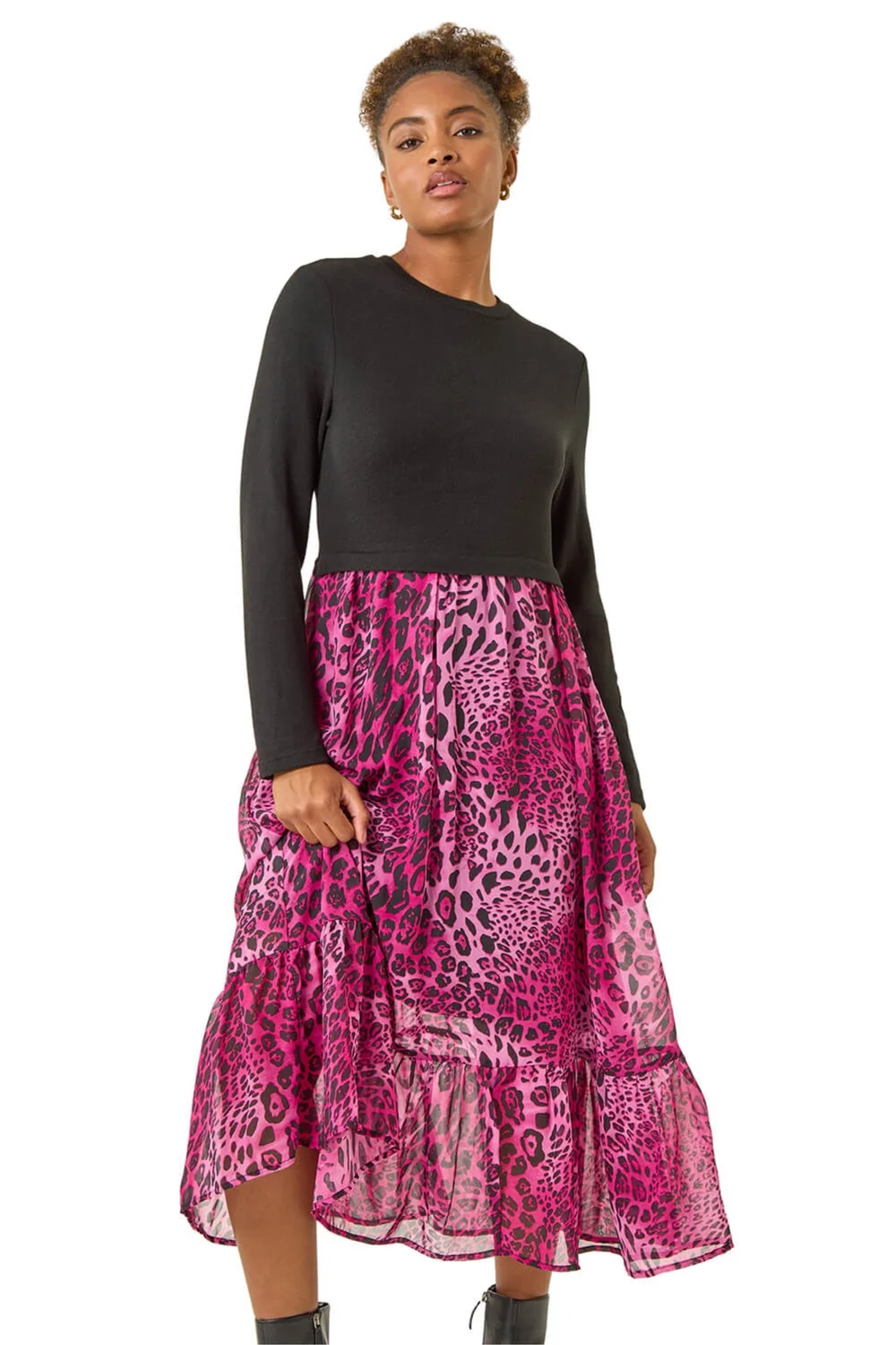 Roman Magenta Animal Print Stretch Midi Dress - Size 10 Image 1