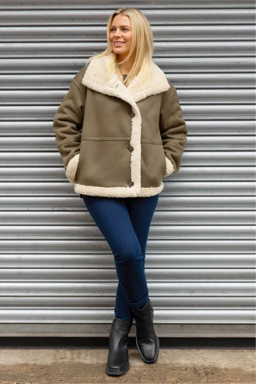 Roman Brown Borg Collar Aviator Jacket - 16 Image 3