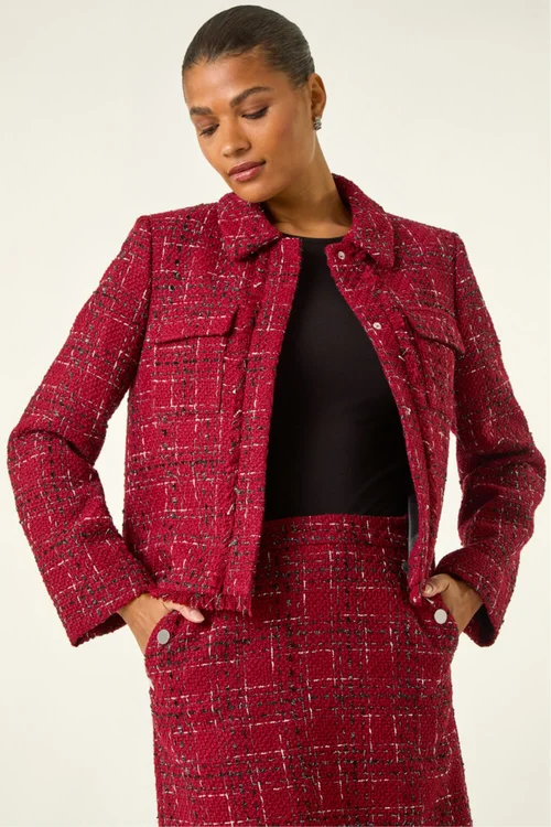 Roman Wine Luxury Boucle Textured Jacket - 18 Image 2
