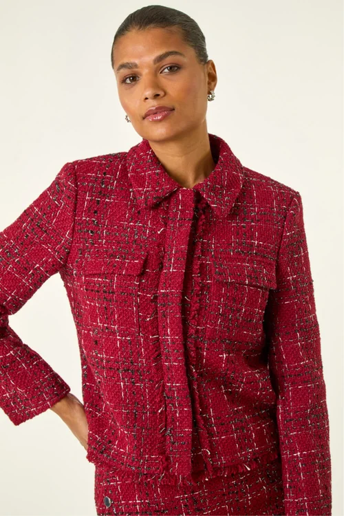 Roman Wine Luxury Boucle Textured Jacket - 18 Image 4