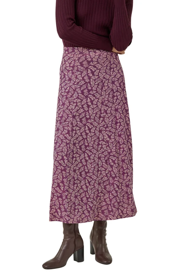 Roman Bordeaux Sprig Leaf Stretch Midi Skirt