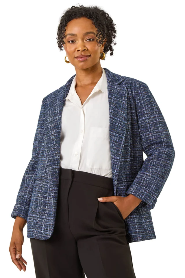 Roman Navy Petite Boucle Stretch Blazer