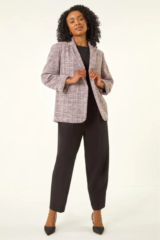 Roman Pink Petite Boucle Stretch Blazer
