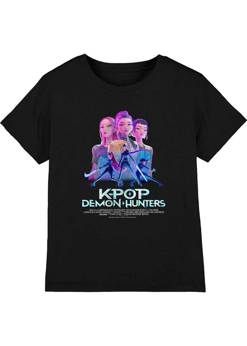 K-Pop Demon Hunters Kids Black Huntr/X Poster T-Shirt (3-13yrs) - 7-8 Yrs Image 1