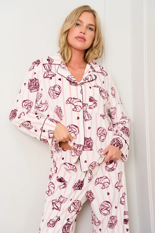 JimJam Maroon Printed Breakfast Pyjama - Large Image 2
