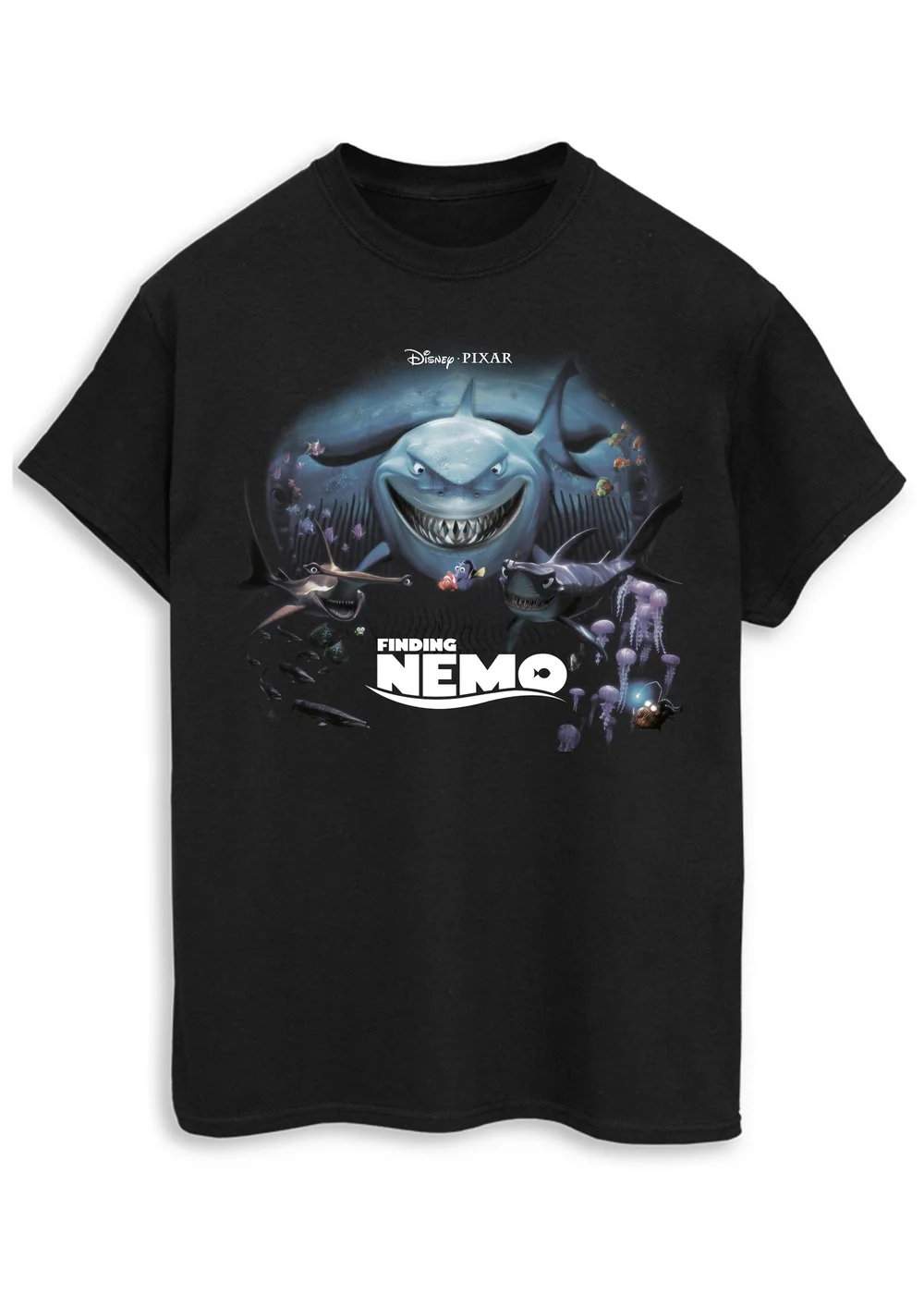 Spiral Galaxy Disney Finding Nemo Sharks Black Graphic T-Shirt - Extra Large Image 1