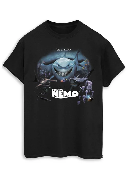 Spiral Galaxy Disney Finding Nemo Sharks Black Graphic T-Shirt - Extra Large Image 1
