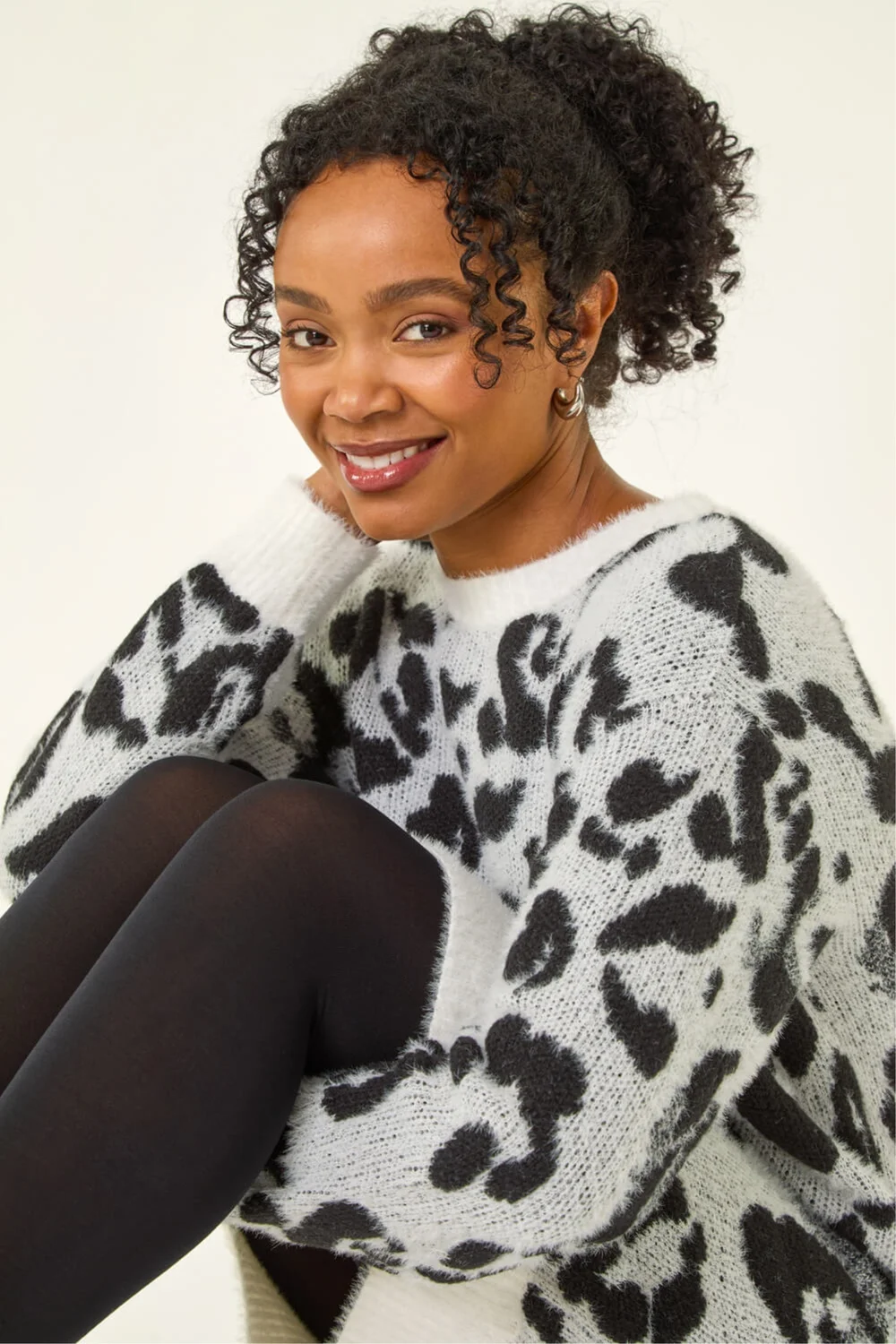 Roman Grey Petite Animal Print Knitted Dress - 14 Image 1