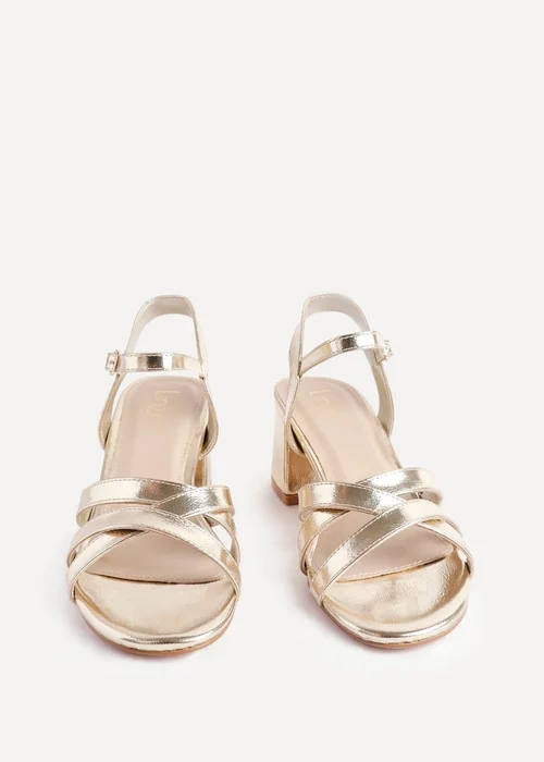 Linzi Flair Gold Faux Leather Heeled Sandals - Size 6 Image 4