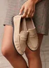 Linzi Belmont Beige Suede Leather Ruched Loafer - Size 3 Image 1