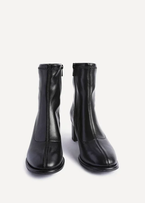 Linzi Rita Black Faux Leather Round Toe Block Heel Sock Boot - Size 5 Image 3