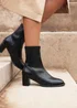 Linzi Rita Black Faux Leather Round Toe Block Heel Sock Boot - Size 5 Image 1