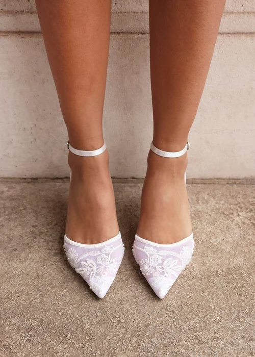 Linzi Serenade Bridal Ivory Satin Beaded Mesh Court Heels - Size 6 Image 1