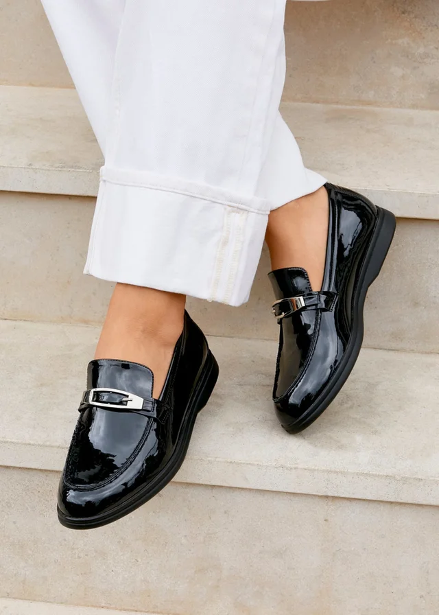 Linzi Script Black Patent Slip On Loafer