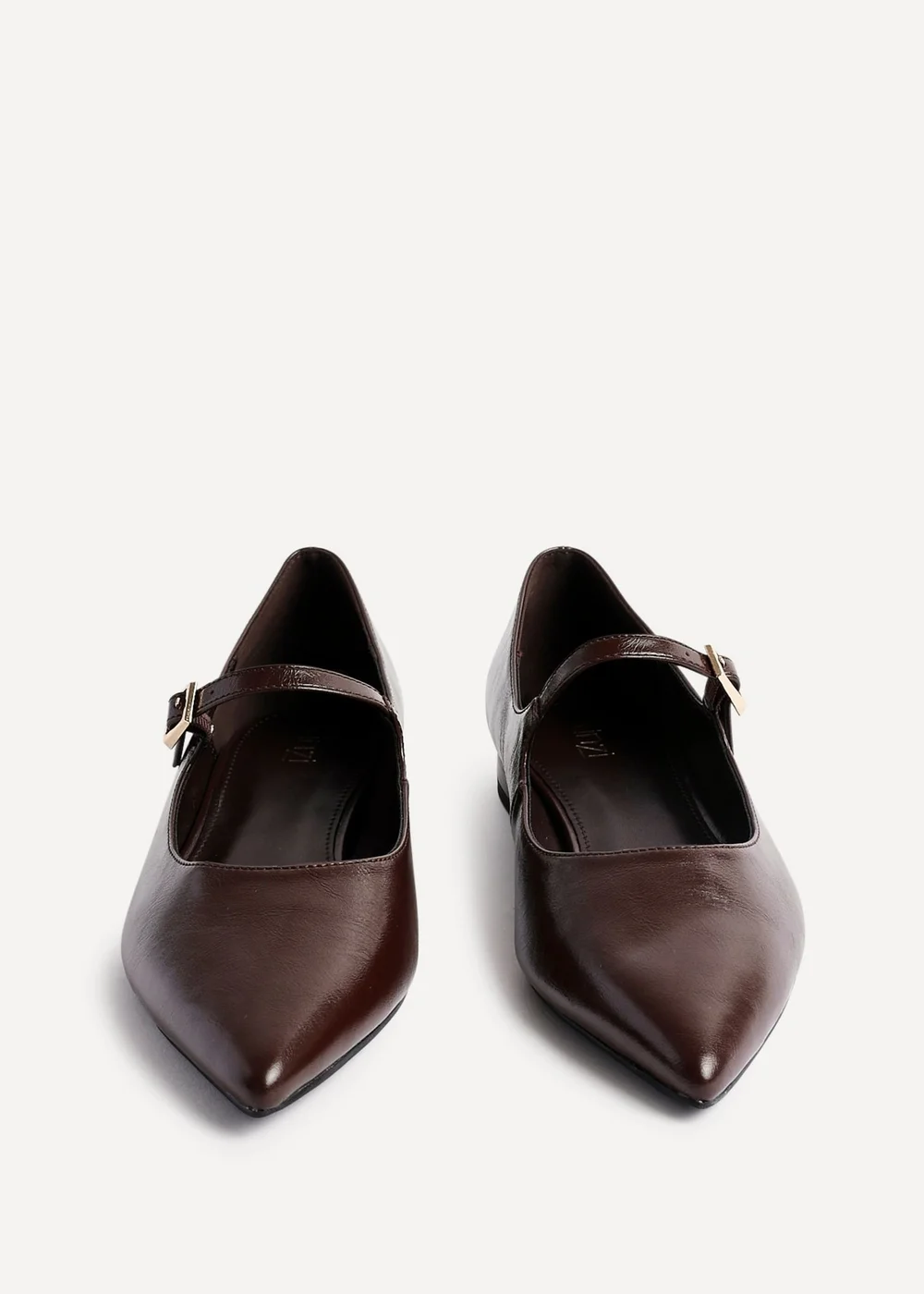 Linzi Seattle Brown Faux Leather Pointed Toe Mary Jane Flats - Size 5 Image 3