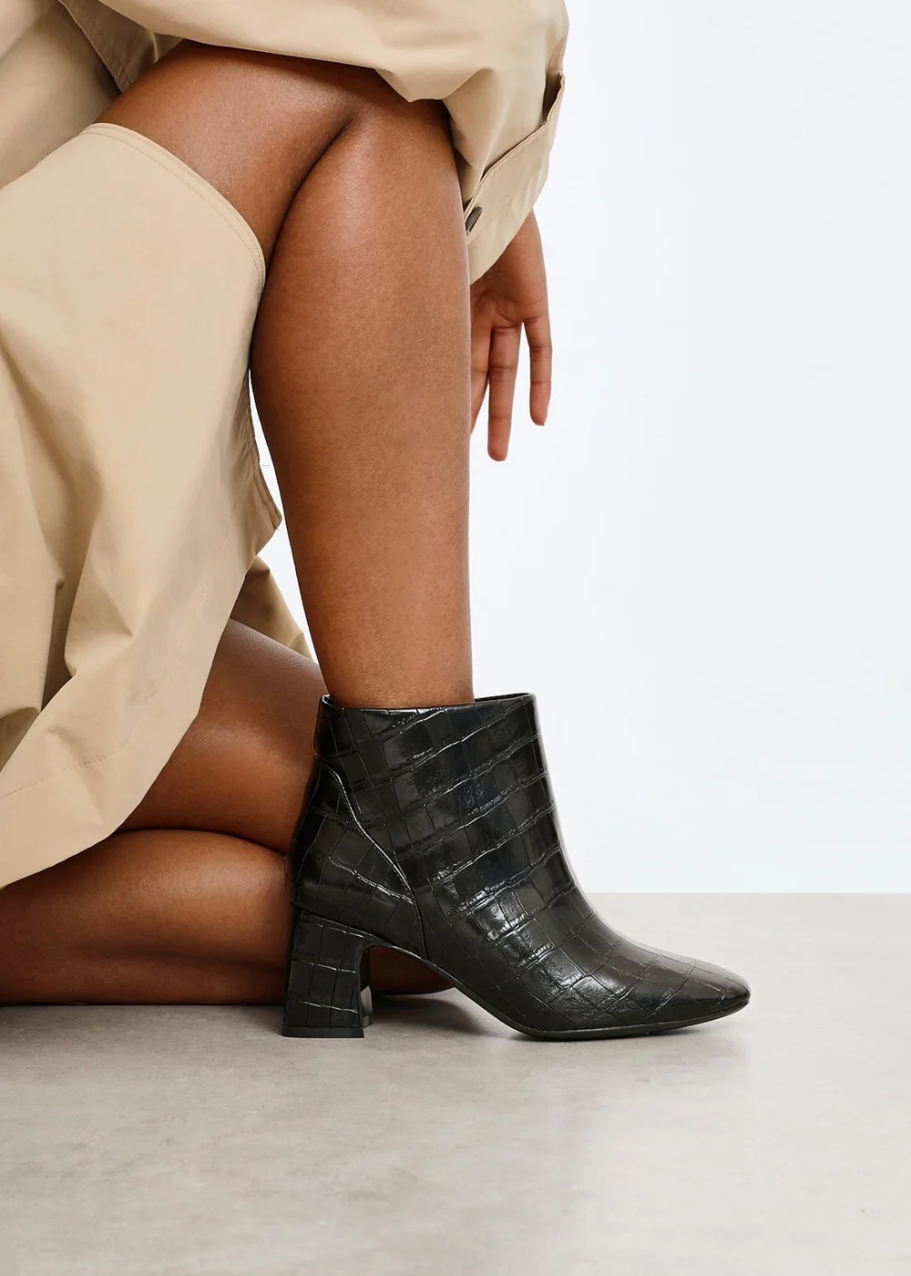 Linzi Cove Black Faux Croc Patent Leather Soft Square Toe Block Heel Ankle Boot - 4 Image 1