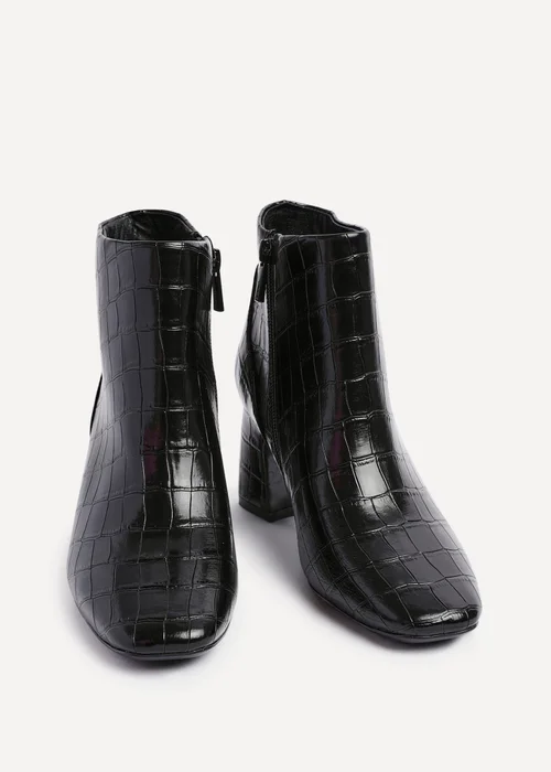 Linzi Cove Black Faux Croc Patent Leather Soft Square Toe Block Heel Ankle Boot - 4 Image 3