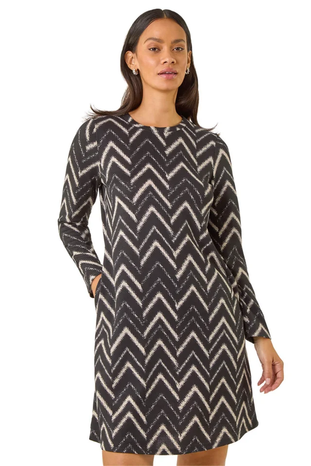 Dusk Black Stripe Swing Stretch Dress