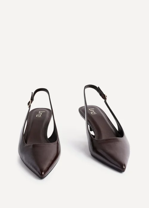 Linzi Elvira Brown Faux Leather Slingback Kitten Court Heels - Size 6 Image 3