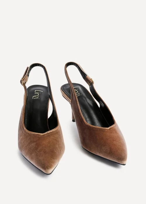 Linzi Finesse Mocha Velvet Pointed Slingback Stiletto Court Heels - 4 Image 4