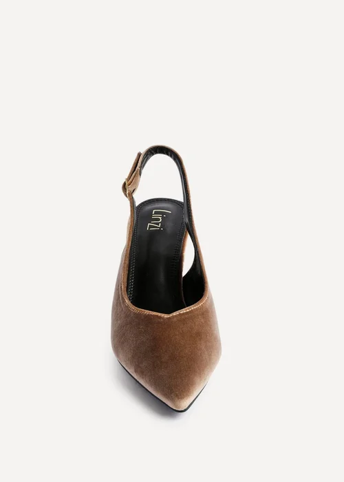 Linzi Finesse Mocha Velvet Pointed Slingback Stiletto Court Heels - 4 Image 3