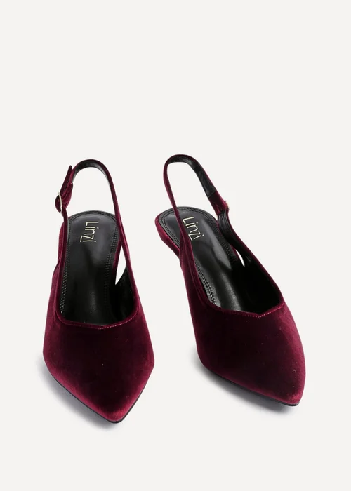 Linzi Finesse Burgundy Velvet Pointed Slingback Stiletto Court Heels - 4 Image 3