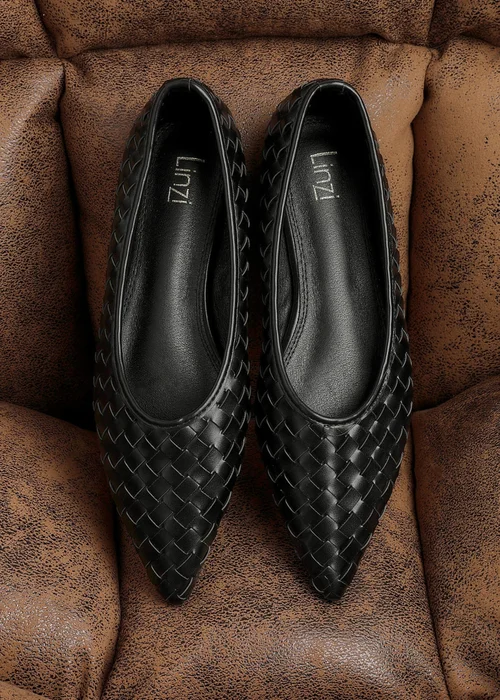 Linzi Talina Black Faux Leather Woven Pointed Toe Ballet Flats - Size 7 Image 1