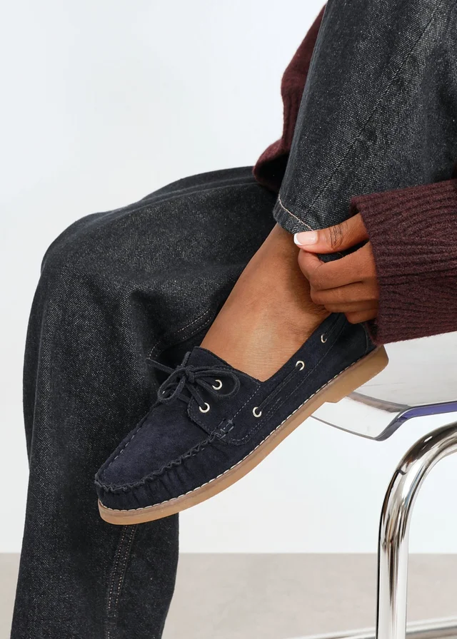 Linzi Frame Navy Faux Suede Boat Shoes