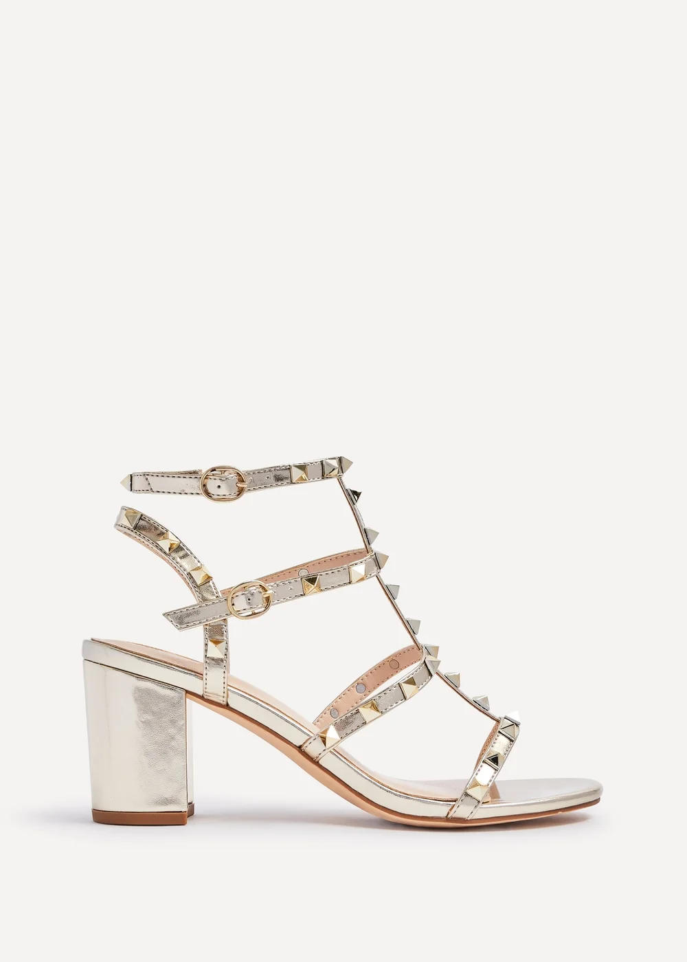 Linzi Tessa Gold Studded Block Heeled Sandal - Size 3 Image 2