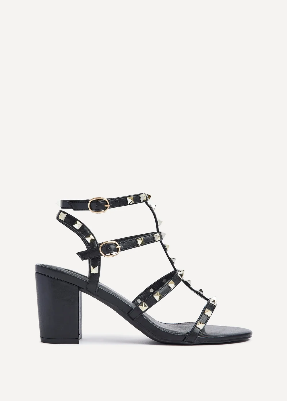 Linzi Tessa Black & Gold Studded Block Heel Sandals - 8 Image 2