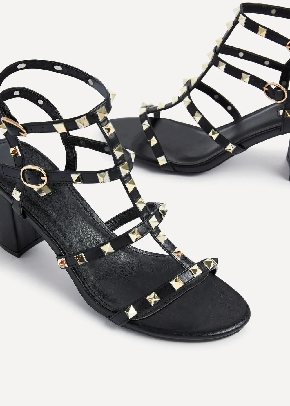 Linzi Tessa Black & Gold Studded Block Heel Sandals - 8 Image 5